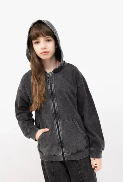 Bluza rozpinana z kapturem z efektem sprania