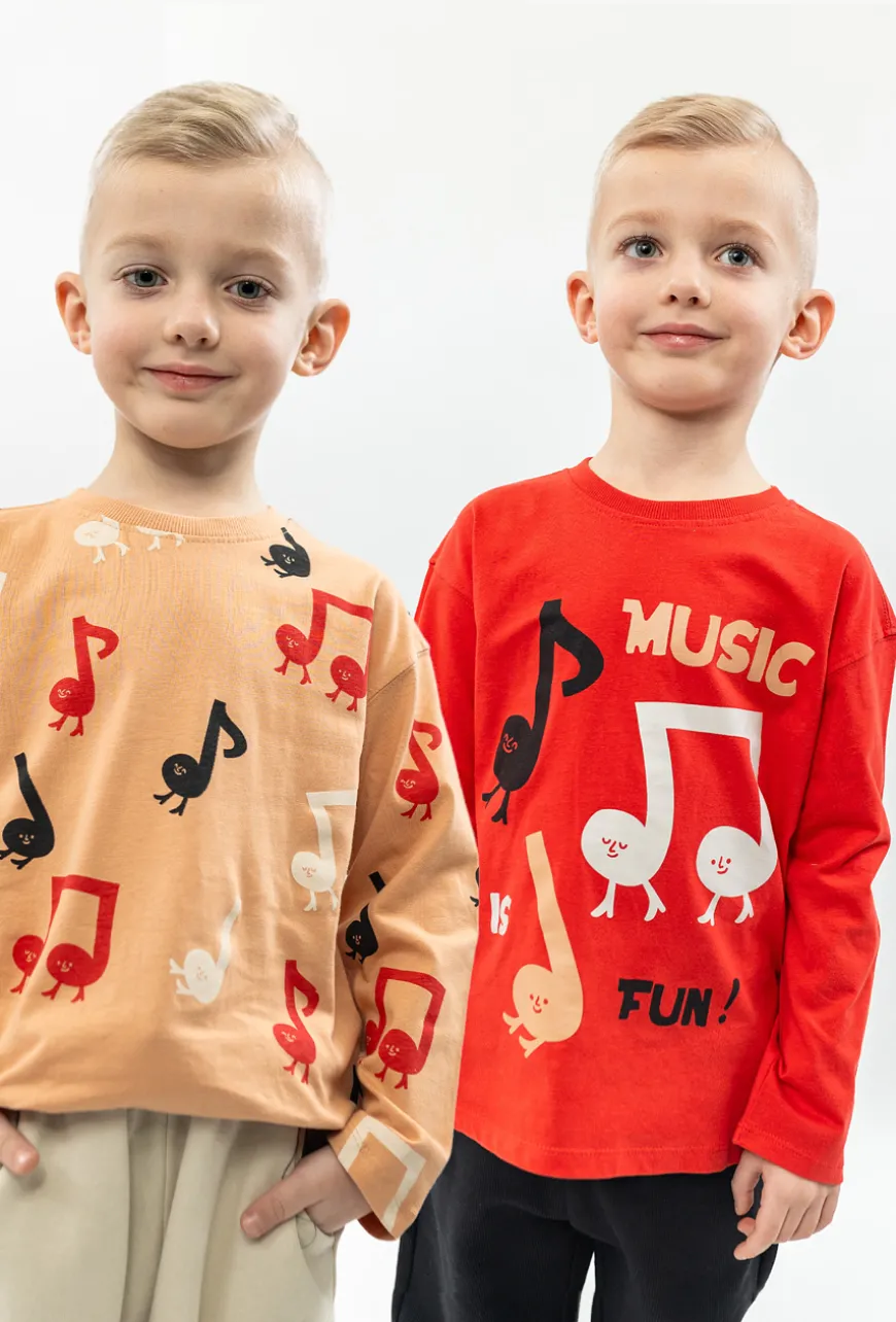 Bluzy chłopięce z nadrukiem nutek - 2-pak
