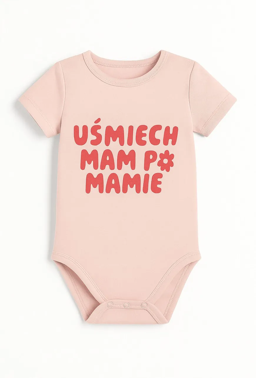 Body niemowlęce „Uśmiech mam po mamie” – różowe