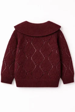 Burgundowy sweter rozpinany z kołnierzykiem