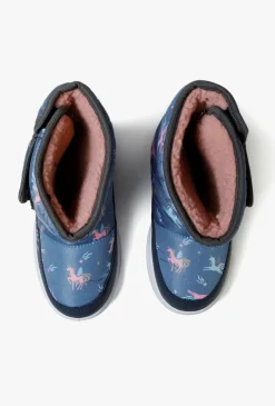Buty zimowe- śniegowce dla dziewczynki - niebieskie w jednorożce