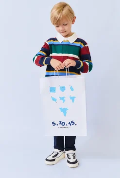 Chłopięca koszulka polo z długim rękawem w kolorowe paski.