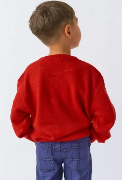 Chłopięcy sweter świąteczny z reniferem – czerwony