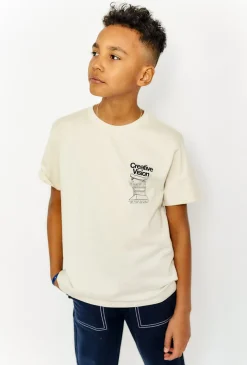 Chłopięcy t-shirt bawełniany Creative Vision - beżowy