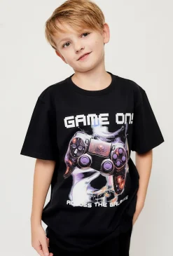 Czarna koszulka dla chłopca z nadrukiem game on
