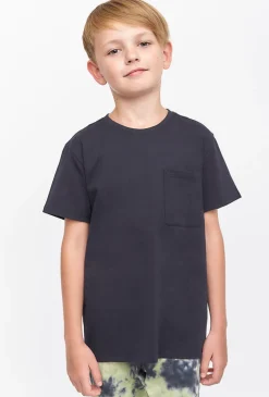 Czarny bawełniany t-shirt chłopięcy z kieszonką - Lincoln&Sharks