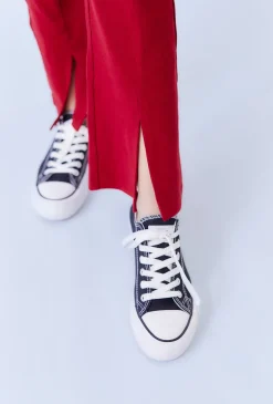Czerwone legginsy dziewczęce flare z rozcięciami