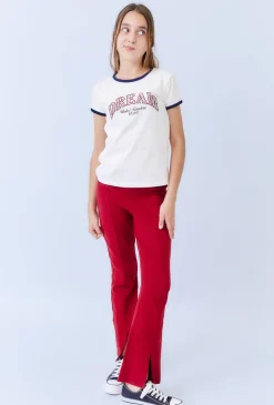 Czerwone legginsy dziewczęce flare z rozcięciami
