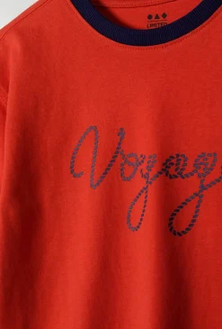 Czerwony dzianinowy t-shirt chłopięcy Voyage - Limited Edition