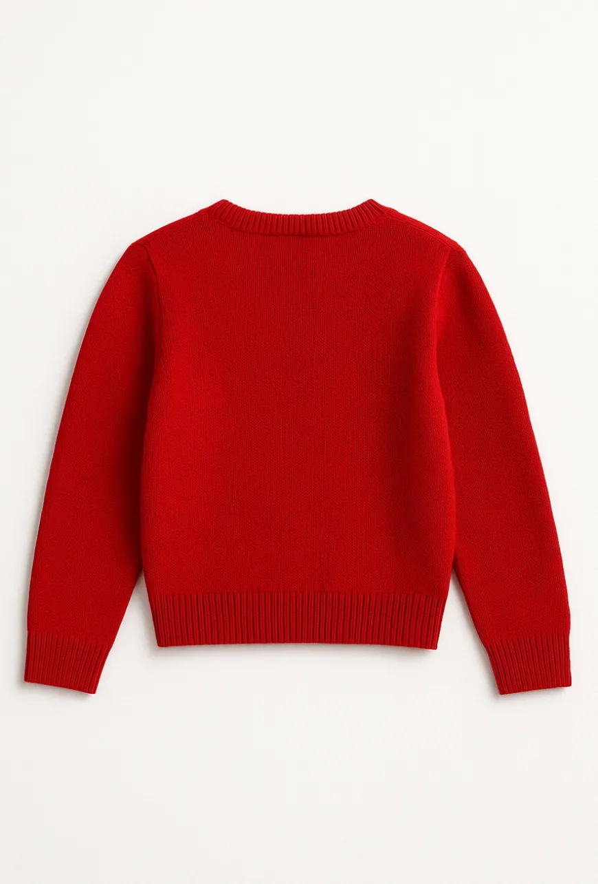 Czerwony sweter dziewczęcy z kokardą