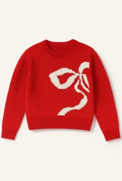Czerwony sweter dziewczęcy z kokardą