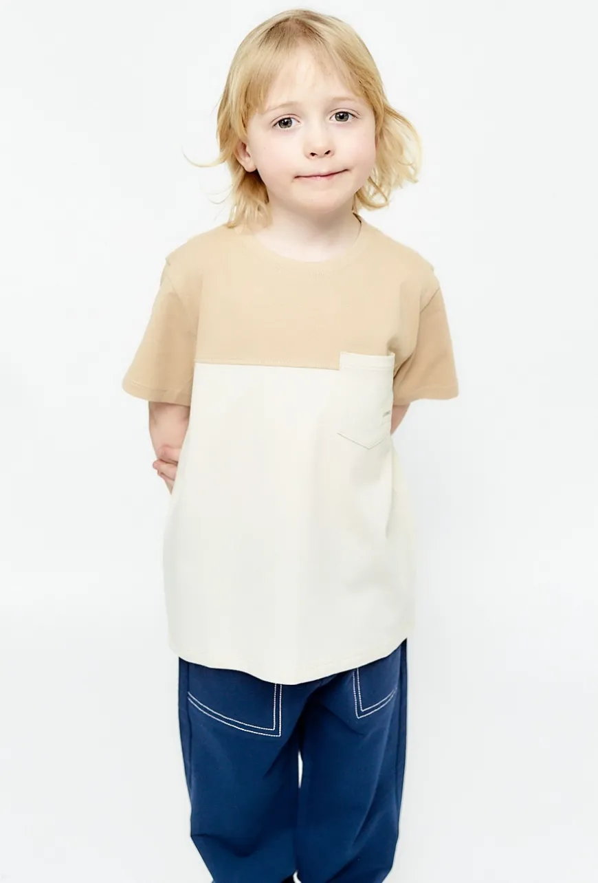 Dwukolorowy t-shirt z kieszonką