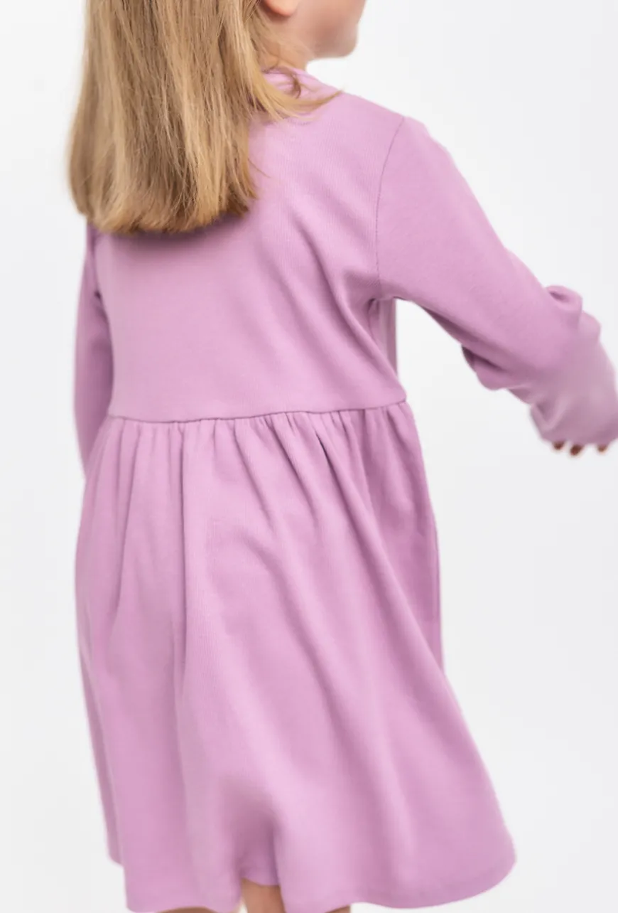 Dzianinowa sukienka dla dziewczynki - fioletowa w prążki