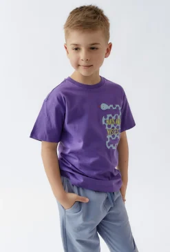Dzianinowy t-shirt chłopięcy z nadrukiem