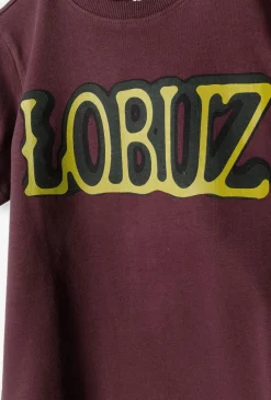 Dzianinowy t-shirt dla chłopca z napisem Łobuz - bordowy
