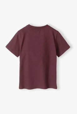 Dzianinowy t-shirt dla chłopca z napisem Łobuz - bordowy