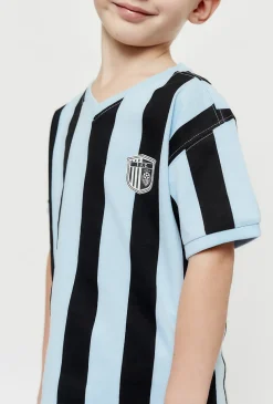 Dzianinowy t-shirt w niebiesko - granatowe paski