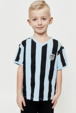 Dzianinowy t-shirt w niebiesko - granatowe paski
