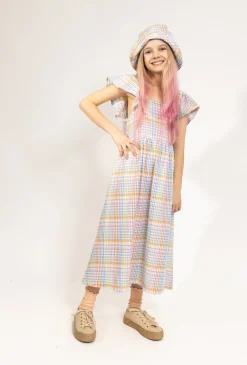Dziewczęca sukienka w kolorową kratę w stylu hiszpanki