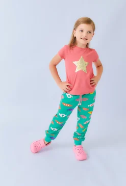 Dziewczęce spodnie dresowe z nadrukiem – regular fit