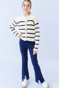 Dziewczęcy sweter kardigan w paski ecru – 100% bawełna