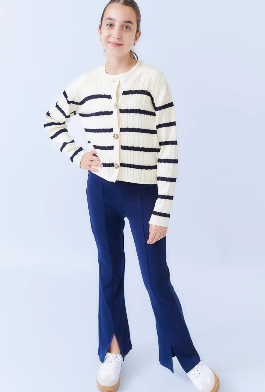 Dziewczęcy sweter kardigan w paski ecru – 100% bawełna