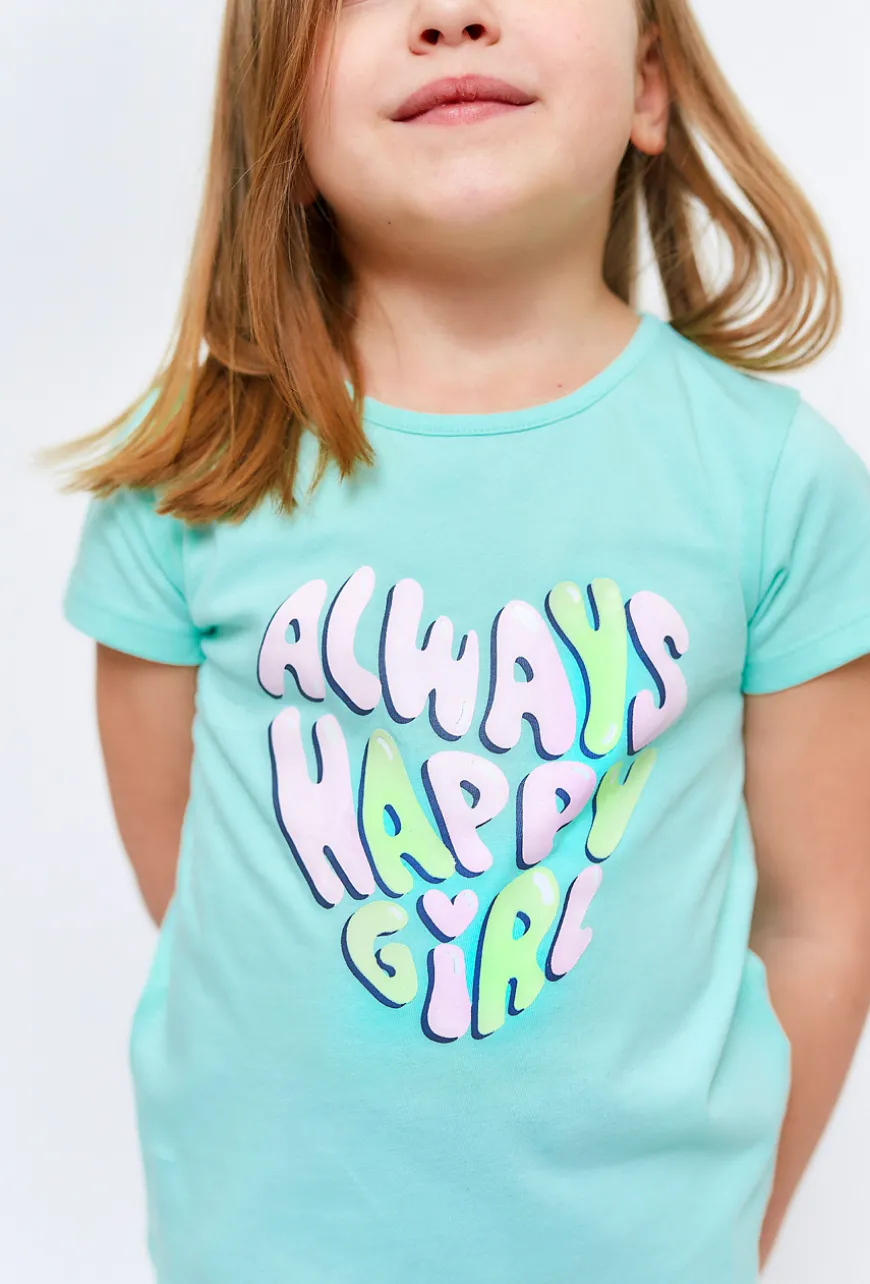 Dziewczęcy t-shirt z błyszczącym nadrukiem