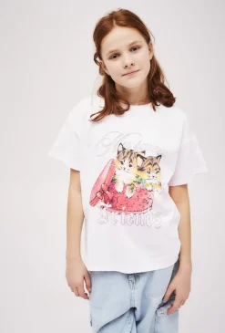 Dziewczęcy t-shirt z nadrukiem kotków