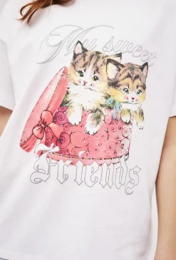 Dziewczęcy t-shirt z nadrukiem kotków