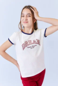 Ecru koszulka dziewczęca DREAM – kontrastowe detale