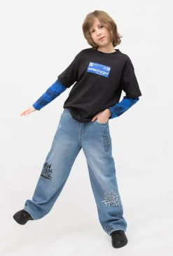 Jeansy wide leg z nadrukami graffiti