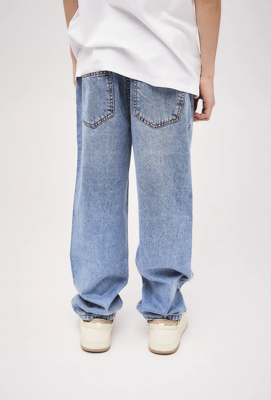 Klasyczne jeansy chłopięce - wide leg - niebieskie