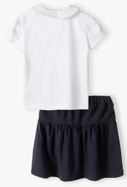 Komplet dla dziewczynki - biały t-shirt i granatowa spódnica