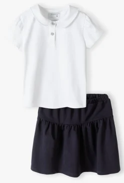 Komplet dla dziewczynki - biały t-shirt i granatowa spódnica