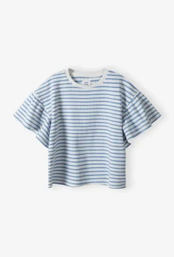Komplet dziewczęcy – T-shirt z falbankami i dzwony w paski