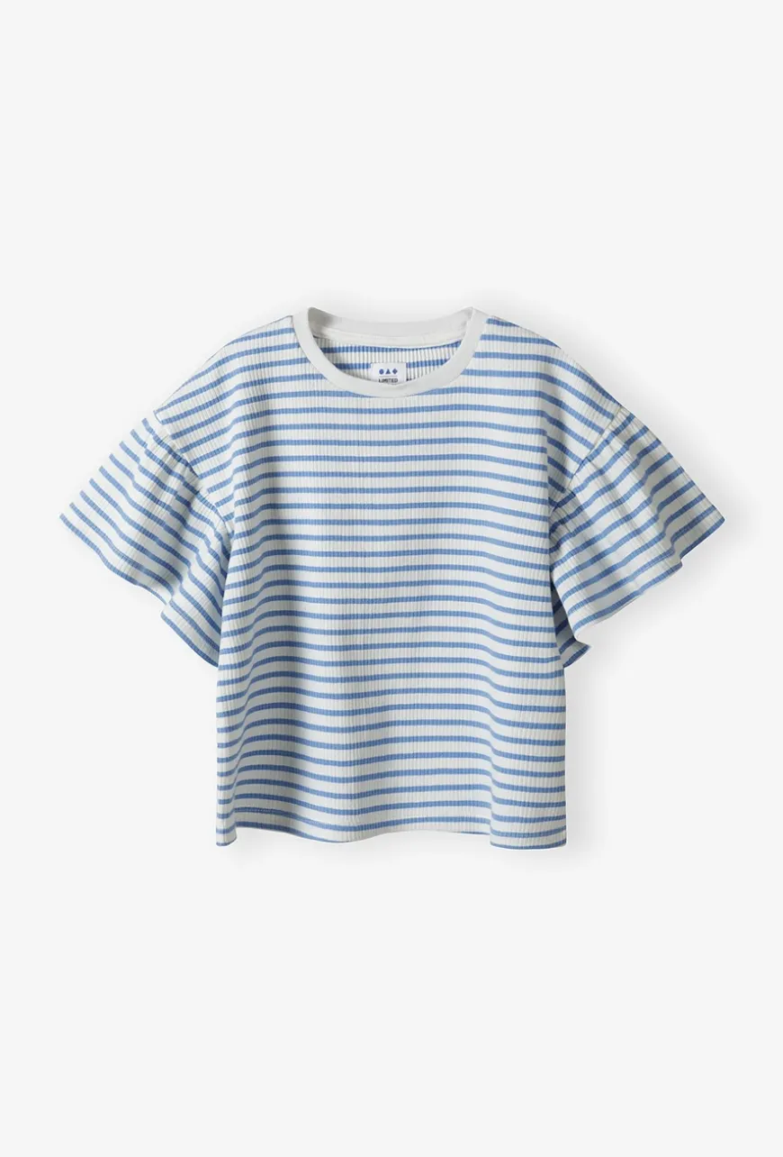 Komplet dziewczęcy – T-shirt z falbankami i dzwony w paski