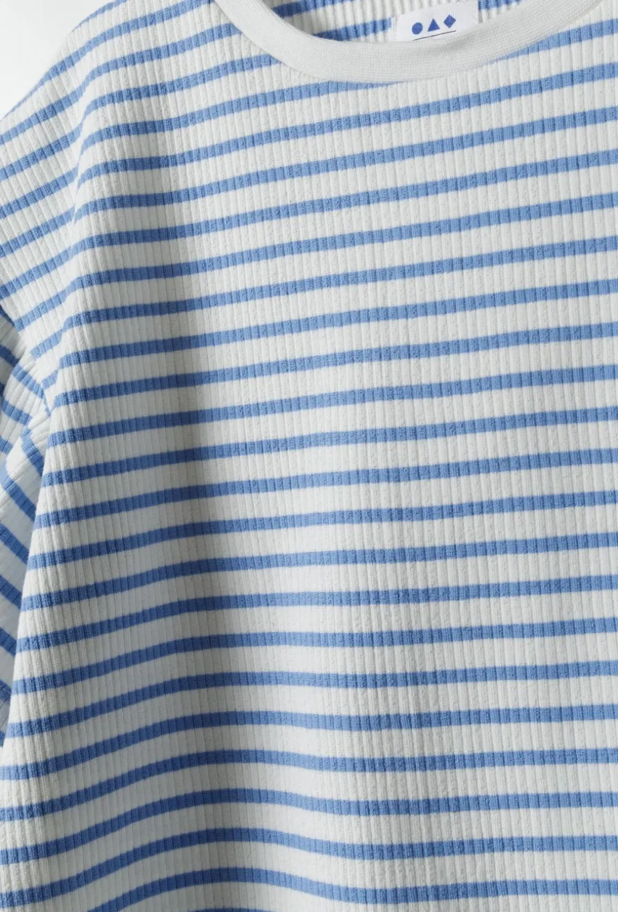 Komplet dziewczęcy – T-shirt z falbankami i dzwony w paski