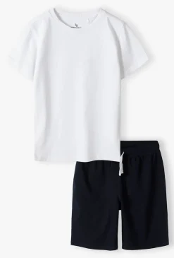 Komplet gimnastyczny - biały t-shirt i granatowe spodenki