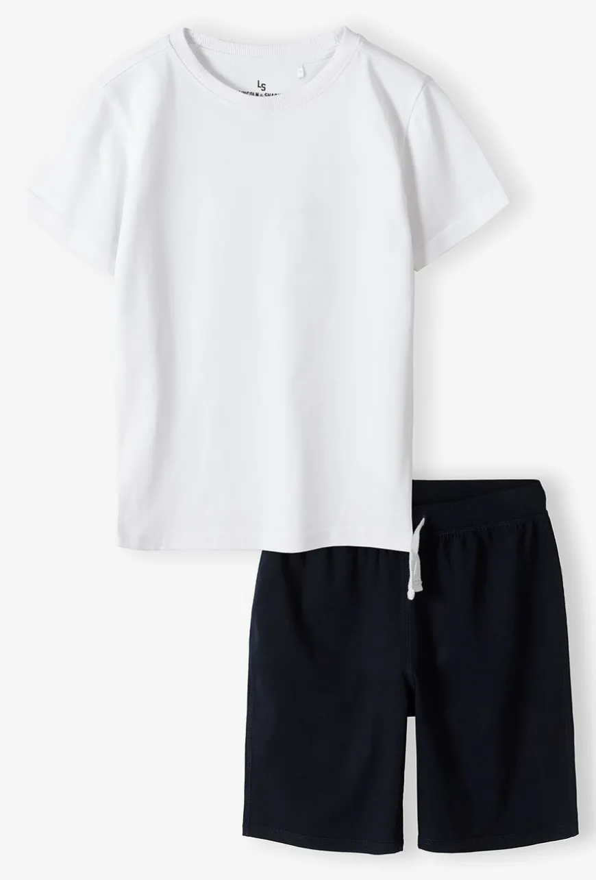 Komplet gimnastyczny - biały t-shirt i granatowe spodenki