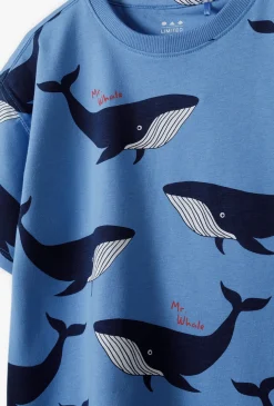 Komplet letni dla chłopca – T-shirt w wieloryby i szorty dresowe