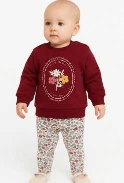 Komplet niemowlęcy: bluza z haftem i legginsy w kwiaty.