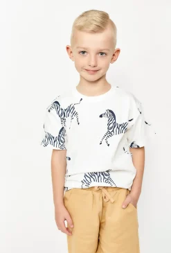 komplet ubrań na lato - biały t-shirt w zebry i szorty