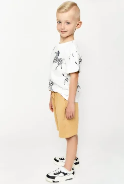 komplet ubrań na lato - biały t-shirt w zebry i szorty