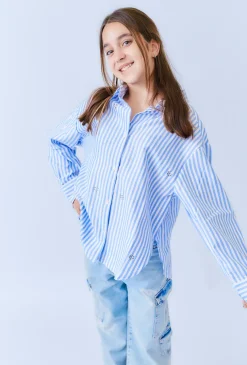 Koszula dziewczęca w paski z dżetami – fason oversize