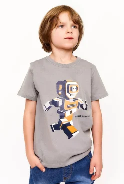 Koszulka chłopieca bawełniana - szara z robotem