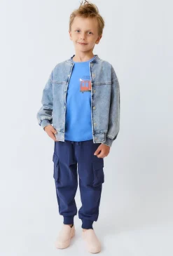 Kurtka jeansowa dziecięca bomber – jasny denim.