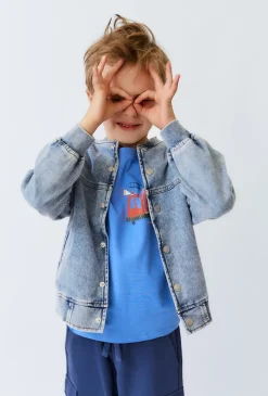 Kurtka jeansowa dziecięca bomber – jasny denim.