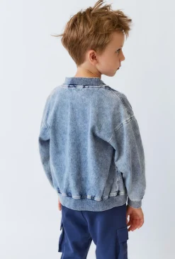 Kurtka jeansowa dziecięca bomber – jasny denim.