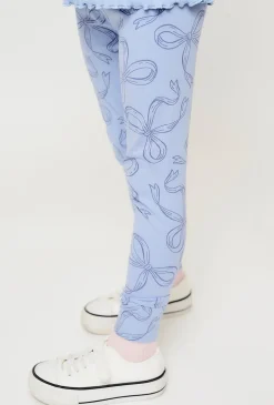 Legginsy dla dziewczynkio - niebieskie z nadrukiem wstążek