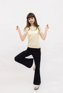Legginsy dziecięce flare (dzwony) z lamówką i rozcięciami